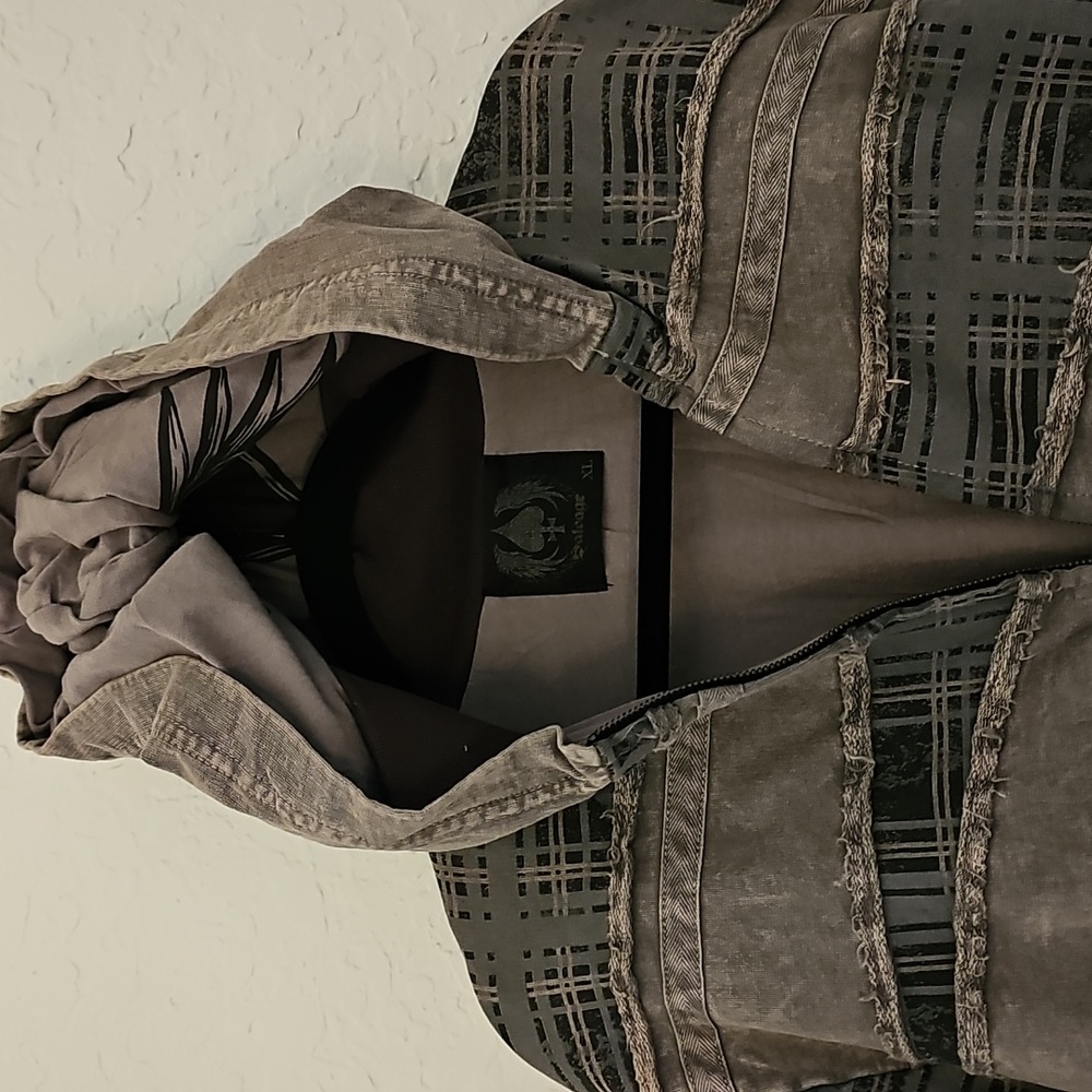 Salvage Gray Plaid Jacket With Hood - Picture 5 of 16